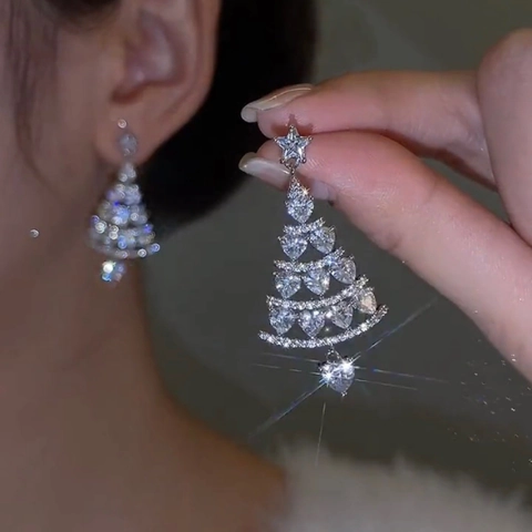 Boucles D'oreilles De Noël Pour Femmes Avec Tige En Argent Sterling 925 Zircon Strass Père Noël Arbre Flocon De Neige Bijoux