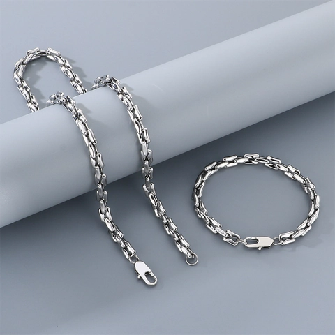 Joyas De Acero Inoxydable Para Hombres Mujeres Hip Hop Cadena De Eslabones Cuadrados Collar Y Pulsera Accesorios Elegantes Pulidos