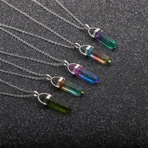 Collana Con Pendente In Cristallo A Prisma Esagonale Pietra Sfumata Appuntita Catena In Acciaio Inossidabile Gioielli Reiki Uomo Donna
