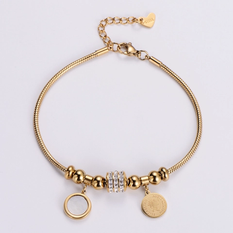 Pulsera Vintage Acero Inoxidable Cadena Serpiente Nácar Concha Moneda Mariposa Encanto Ajustable Para Mujeres