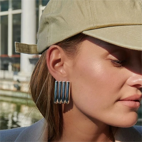Orecchini Rettangolari Acciaio Inossidabile Placcato Oro 18K Texture Verticale Gioielli Di Moda Minimalisti Per Donne