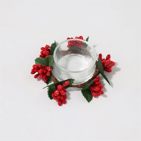 Rond De Serviette De Noël Baie Rouge Artificielle Feuille Verte Couronne De Bougie Pour Décor De Table Mariage Moderne