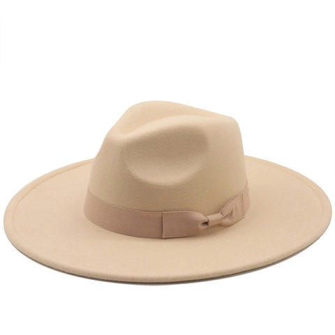 Classic Fedora Hat Wide Brim Woolen Felt Jazz Cap With Ribbon Bow Vintage Style For Men Women Solid Color