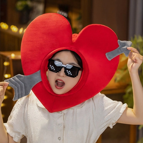 Lustiger Amorpfeil Durch Herz Plüschhut Rote Neuheit Herz Kopfschmuck Für Valentinstag Party Aufführung Requisiten Unisex