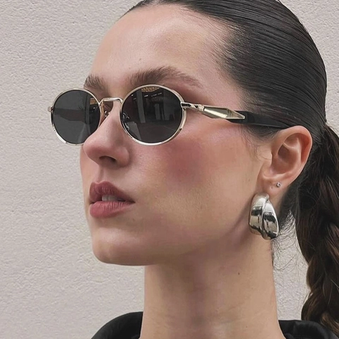Vintage Oval Sunglasses UV400 Protection Metal Frame Retro Fashion Luxury Shades For Women Driving Travel