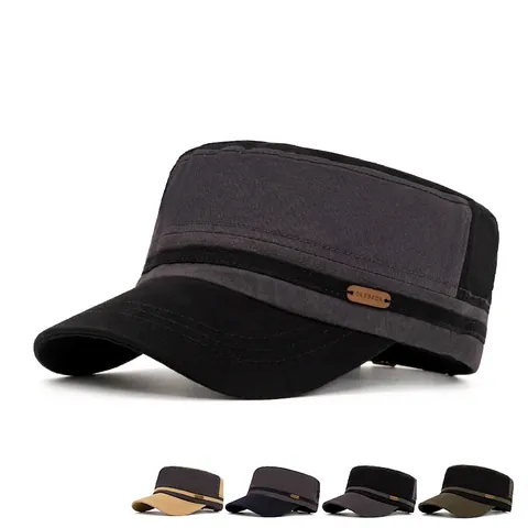 Berretto Militare Uomo Cotone Tetto Piatto Vintage Regolabile Esterno Protezione Solare Traspirante Casuale