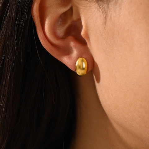 Pendientes De Botón Gota De Agua Minimalistas Acero Inoxidable Chapado En Oro 18K Pulido Espejo Forma Frijol Mujeres