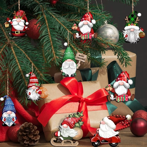 Decorazioni Natalizie Da Appendere In Legno Gnomi Babbo Natale Pupazzo Di Neve Motivi Decorazione Per Albero Festiva Cartone DIY