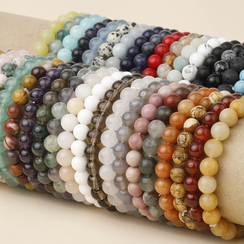 Natural Stone Beaded Bracelet For Women Men Agate Tiger Eye Lava Stone Rose Quartz Elastic Healing Crystal Beads Jewelry