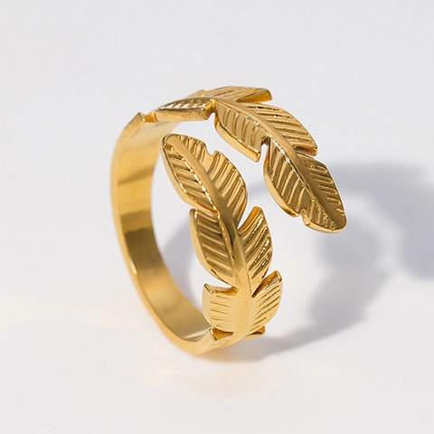 Anello Aperto Regolabile in Acciaio Inossidabile con Piuma Minimalista per Donna Gioielli da Dito Placcati Oro Argento