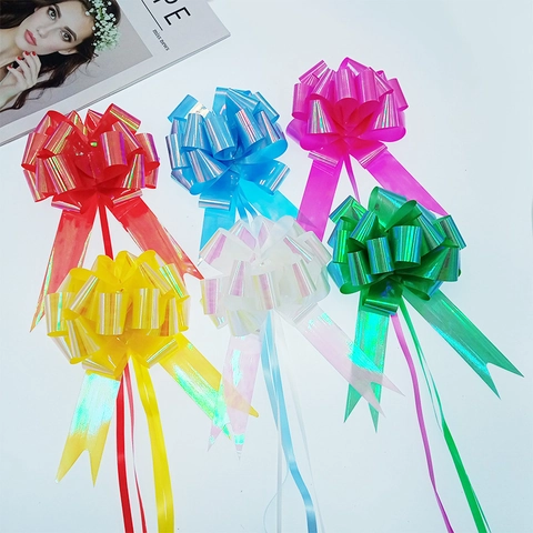 Large Gift Pull Bows Ribbons 3D Sphere Shape Metallic Plastic For Wedding Christmas Party Decor Holographic Wrap