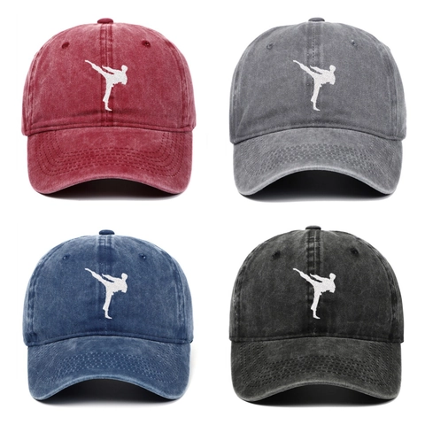 Washed Cotton Baseball Cap Kung Fu Kampfsport Stickerei Distressed Verstellbare Dad Hat Für Herren Damen