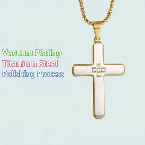 Collier Pendentif Croix Acier Inoxydable Zircon Mode Hip Hop Bijoux Religieux Pour Hommes Femmes Vintage Charme