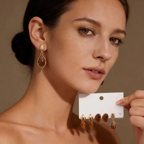 Orecchini In Resina Goccia D'Acqua Con Perno In Argento Geometrici Ambra Marrone Lega Per Donne Quotidiano Retro Accessorio