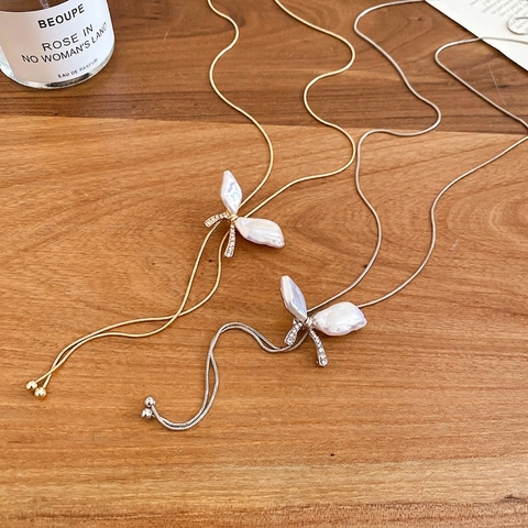 Collana Con Ciondolo A Farfalla E Perla Artificial Catena Lunga Per Maglione Forma A Y Regolabile Lega Strass Nappa Catena Serpente Gioielli Donna