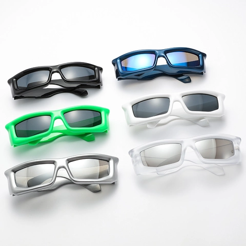Y2K Futuristische Sonnenbrille Damen Kunststoffrahmen Rechteckig UV400 Schutz Sportlich Mode Retro Eyewear