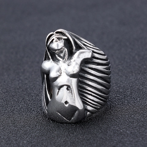 Retro Punk Goddess Eve Sculpted Ring Stainless Steel Gothic Artistic Relief Band Jewelry Unisex