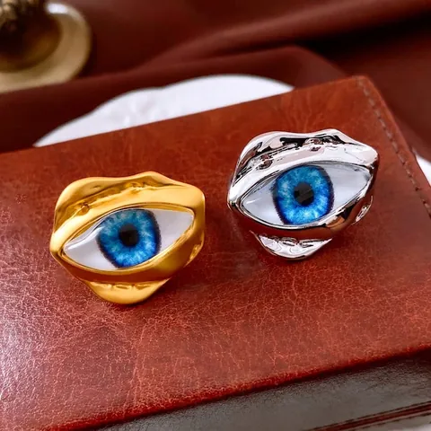 Evil Eye Open Ring Irregular Liquid Metal Alloy Resin Vintage Gothic Punk Surrealist Adjustable Jewelry For Women
