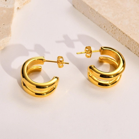 Minimalist Geometric C Shaped Hoop Earrings Stainless Steel Gold Plated Polished Fashion Jewelry For Women Trendy Daily