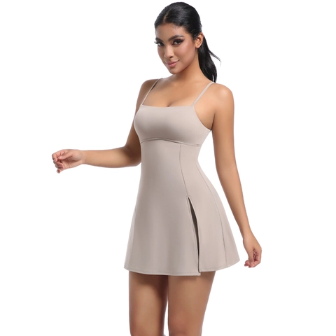 Damen Tennis Kleid Mit Integrierten Shorts Rückenfrei Sportlich Training Minirock Quadratischer Ausschnitt Nylon Spandex Golf