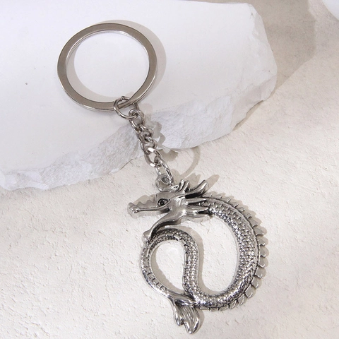 Porte-clés Dragon en Alliage de Zinc Vintage Signe du Zodiaque Chinois Anneau de Clé en Métal pour Hommes Femmes Pendentif de Sac Porte-bonheur Accessoire
