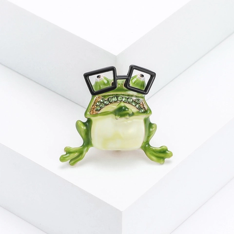 Spilla Rana Creativa Alla Moda Lega Smalto Strass Verde Occhiali Spilla Da Bavero Animale Accessorio Novità