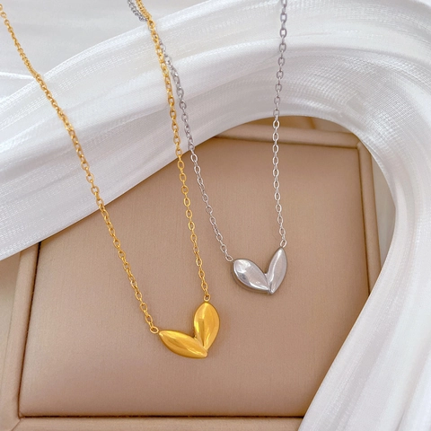Pendant Necklace Double Leaf Sprout Minimalist Titanium Steel Gold Silver Plated Clavicle Chain Jewelry For Women