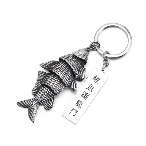 Portachiavi Pesce Koi In Acciaio Inossidabile 316L Ciondolo Carpa Articolato Mobile Retro Punk Ciondolo Borsa Regalo Fortuna