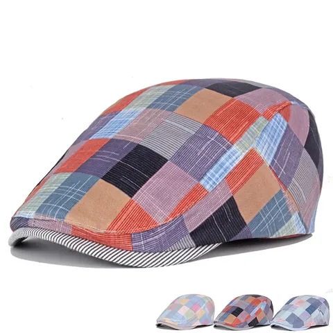 Coppola Piatta Patchwork A Quadri Vintage Regolabile Traspirante Protezione Solare Berretto Ivy Per Uomo Donna