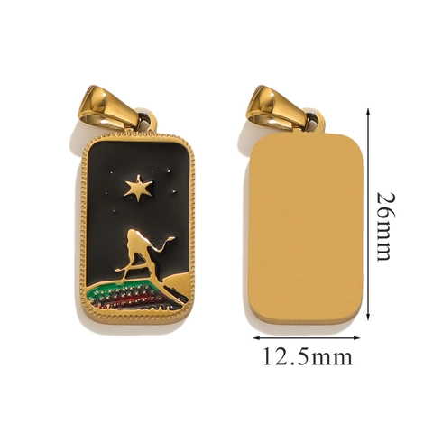 Tarotkarten Rechteckiger Anhänger Edelstahl Emaille Mystisch Himmlisch Hamsa Hand Mond Stern Charm Für DIY Schmuckherstellung
