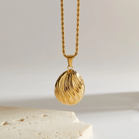 Collana In Acciaio Inossidabile Dorato Minimalista Per Donna Pendente Goccia Acqua Retrò Con Texture Onda Spirale Catena Corda