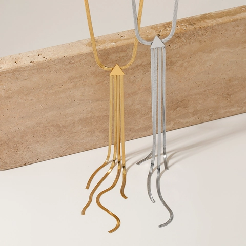 Stainless Steel Triangle Tassel Necklace Y-Shaped Snake Chain Geometric Pendant Elegant Jewelry For Women