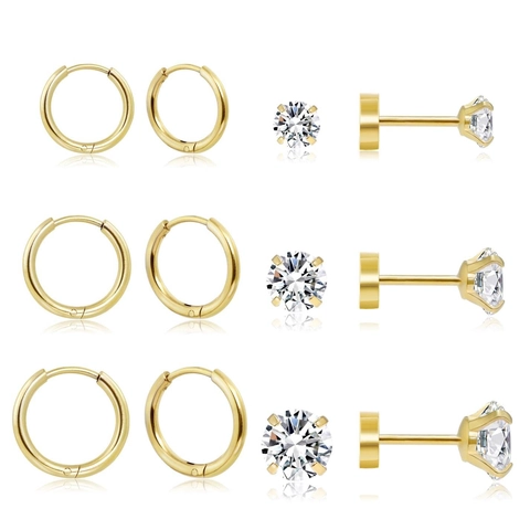 Alloy Cubic Zirconia Ohrring Creolen Stecker Für Mehrere Piercings Minimalistischer Plattierter Schmuck