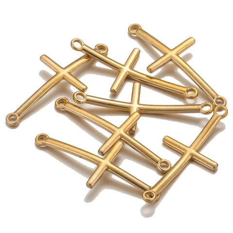 Conector De Colgante De Cruz De Acero Inoxidable Curvado De Doble Agujero Chapado En Oro De 18K DIY