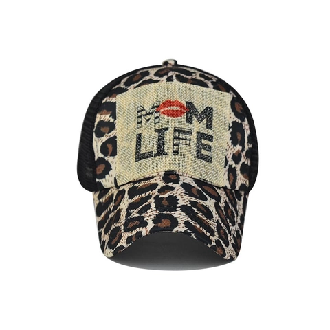 Gorra De Béisbol Con Cola De Caballo Estampado De Leopardo Malla Cruzada Espalda Sombrero Camionero Mom Life Protección Solar Para Mujeres