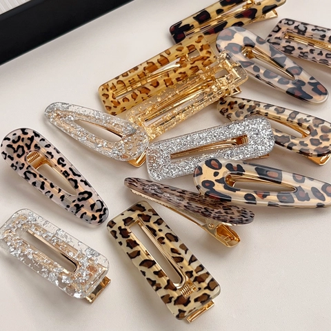 Leopard Print Acryl Haarklammern Geometrische Rechteckige Tropfen Haarspangen Mit Goldfolie Retro Mode Damen