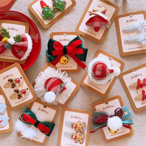 Weihnachten Haarclips Für Mädchen Kinder Rentier Geweih Weihnachtsmann Schneemann Glitzer Schleife Glocke Festliche Haarnadeln