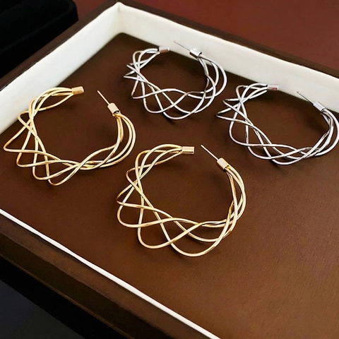 Pendientes De Aro De Cobre En Forma De C Retorcidos Huecos Joyas Geométricas Con Poste De Plata Para Mujeres