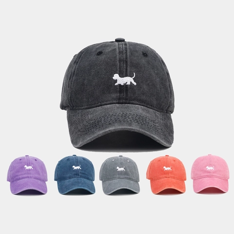 Cappello Da Baseball In Cotone Lavato Vintage Distressed Dad Hat Ricamo Cane Cappello Da Sole Regolabile Per Uomini Donne