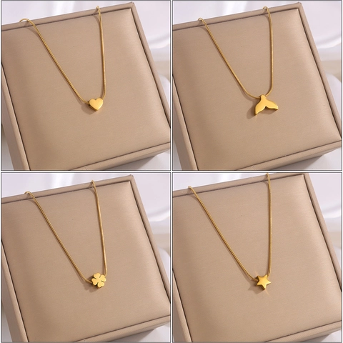 Elegante Collar de Colgante de Acero Inoxidable Chapado en Oro Corazón Estrella Cola de Pez Trébol Estrella de Mar Avión Mujer