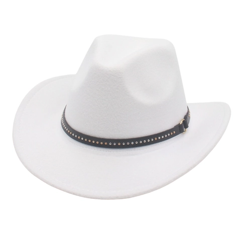 Vintage Western Cowboyhoed Voor Heren Dames Brede Rand Vilt Fedora Hoed Met Klinknagel Gordelsluiting Outdoor Zonbescherming Jazz Pet