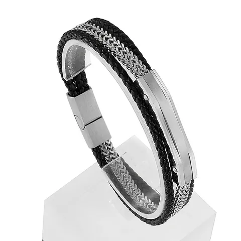 Heren Armband Multi Layer Gevlochten Leer Roestvrij Stalen Ketting Punk Rock Retro Stijl Sieraden