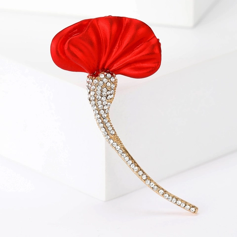 Eleganter Roter Blumen Ginkgo Blatt Legierung Brosche Pin Für Damen Hochzeitskleid Zubehör Mit Strasssteinen
