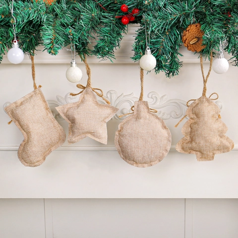 Ornements Suspendus En Toile De Jute Noël Décoration Sapin Ferme Rustique Étoile Chaussette Boule Bouton Bois