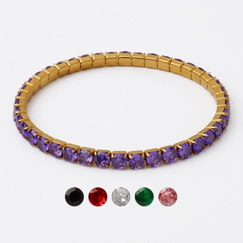 Lussuoso Bracciale Tennis in Acciaio al Titanio con Zirconia Colorata Placcato Oro 18K Catena Elastica Gioielli Donna Regalo