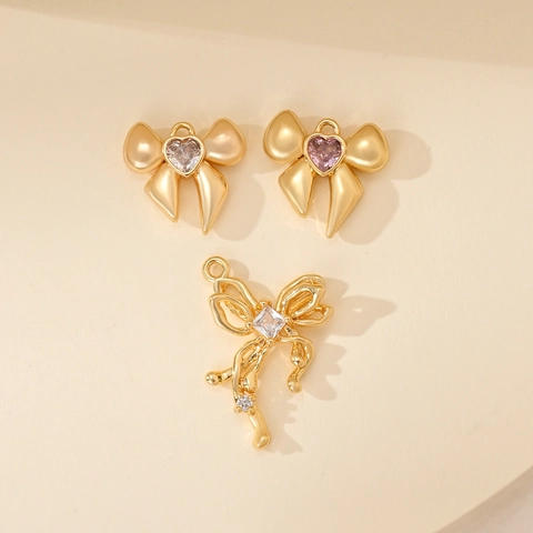 Joyería DIY Colgante de Lazo de Aleación Diamante de Imitación Corazón Lazo Colgante Para Collar Pulsera Pendientes Accesorios de Encanto Hechos a Mano