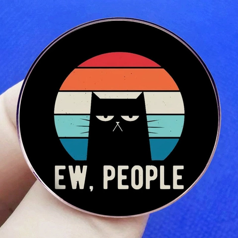 Spilla in Lega con Gatto Nero Sarcastico Ew People Tramonto Vintage Spilla Rotonda da Risvolto Distintivo Divertente