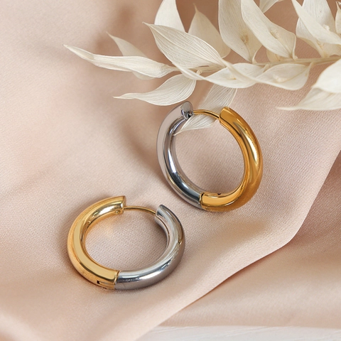 Orecchini A Cerchio Bicolore In Acciaio Al Titanio Placcato Oro Gioielli Geometrici Da Donna Design Di Nicchia