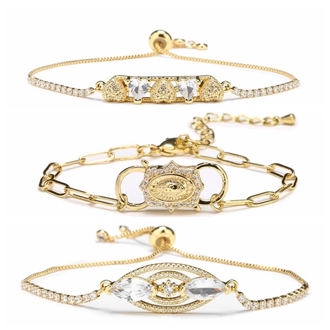 Adjustable Bolo Bracelet For Women Copper Zircon Heart Religious Virgin Mary Evil Eye Bar Charm Fashion Jewelry