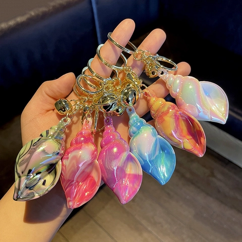 Electroplated Colorful Acrylic Conch Keychain Exquisite Cute Shell Pendant Bag Charm Car Accessory For Women Multicolor Iridescent Conch Keyring